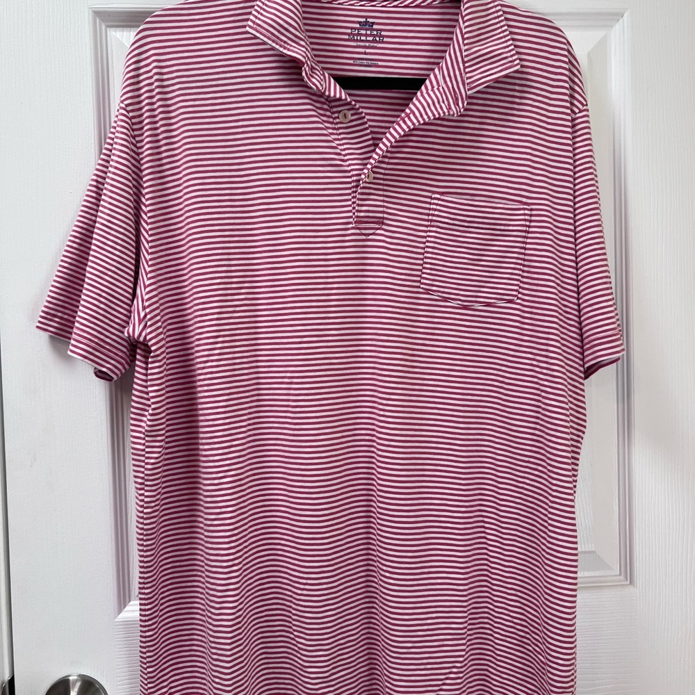 Peter Millar Men's Short Sleeve Polo In Red Coral Seaside Wash Size Large